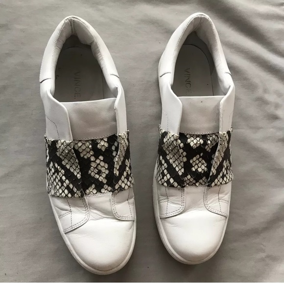 Vince Sneakers 8.5 Snakeskin White Leather Slip On - Picture 2 of 8